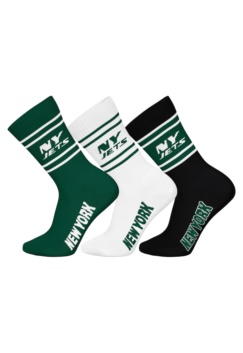 Nfl Set de 3 perechi de sosete lungi cu model unisex NFL - Alb/Verde/Negru