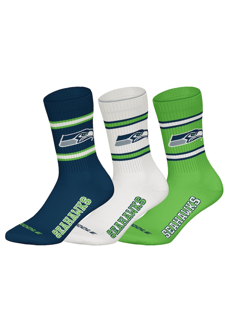 Nfl Set de 3 perechi de sosete lungi cu model unisex NFL - Alb/Albastru petrol/Verde fistic