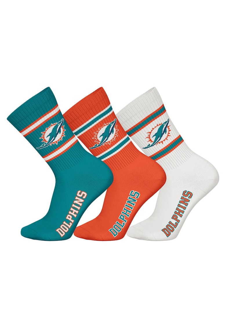 Nfl Set de 3 perechi de sosete lungi cu model unisex NFL - Alb/Portocaliu mandarina/Verde persan