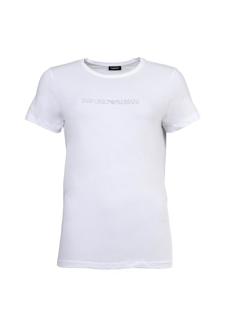 Tricou regular fit cu logo cu strasuri - Alb