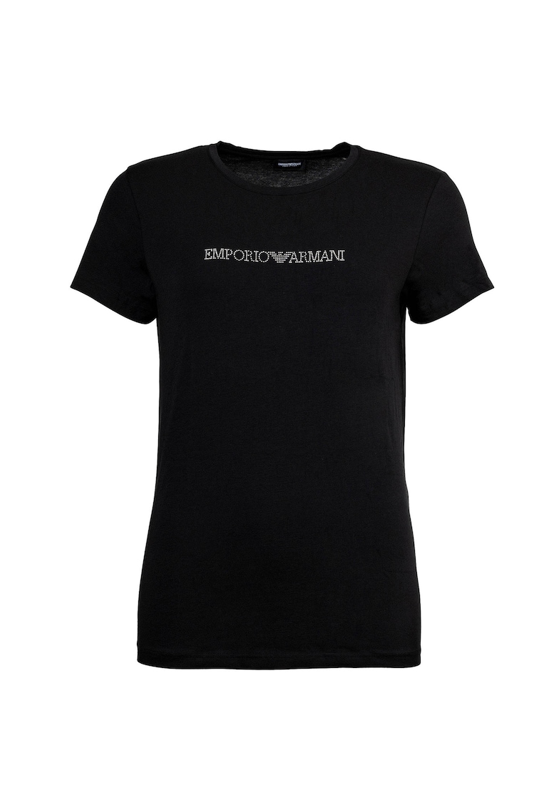 Emporio Armani Tricou regular fit cu logo cu strasuri - Negru