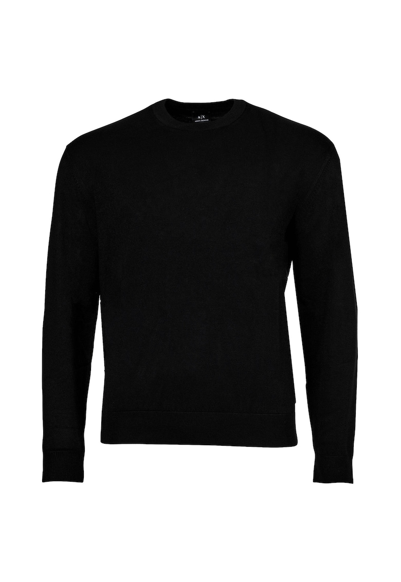 Pulover tricotat fin cu decolteu rotund - Negru