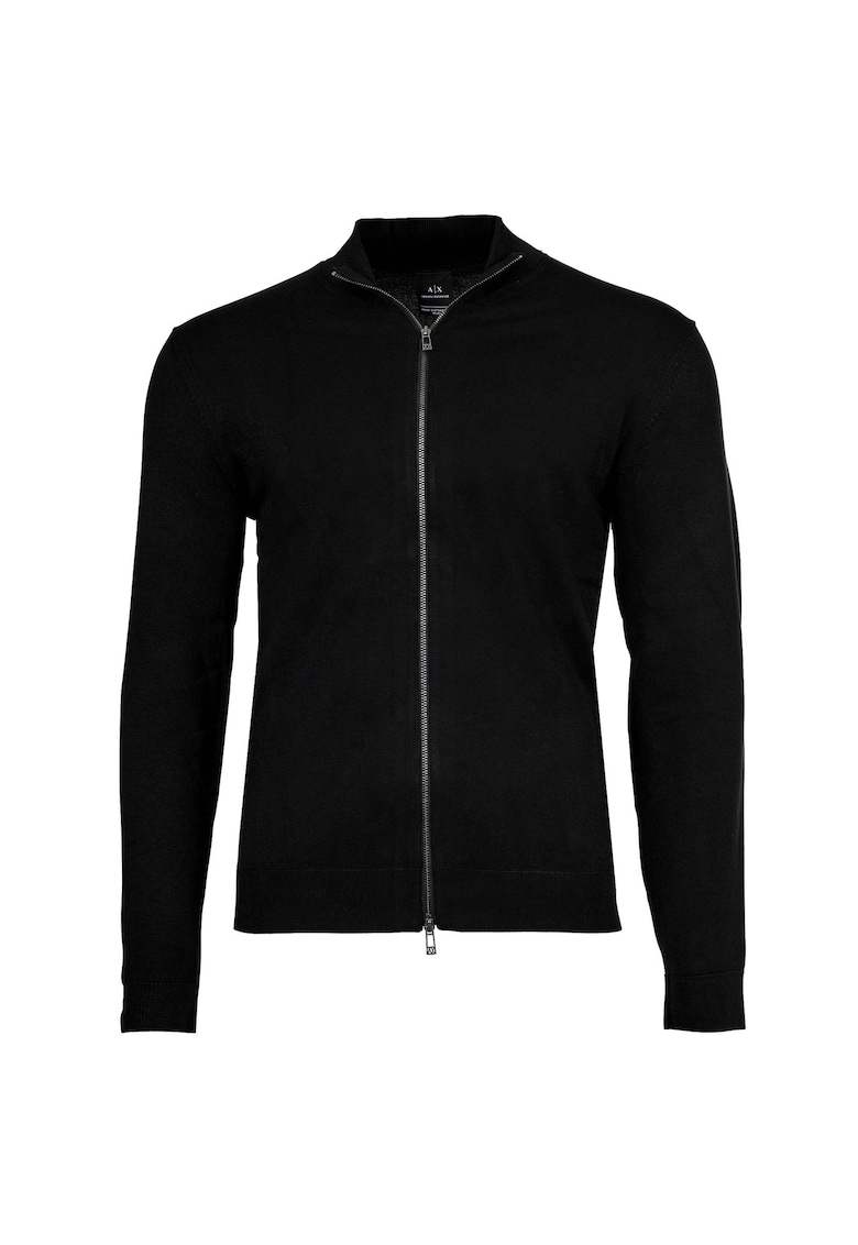 Bluza de trening cu fermoar si guler mediu - Negru