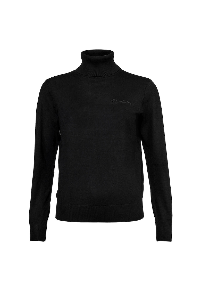 Armani Exchange Pulover din lana cu guler inalt si detaliu logo - Negru