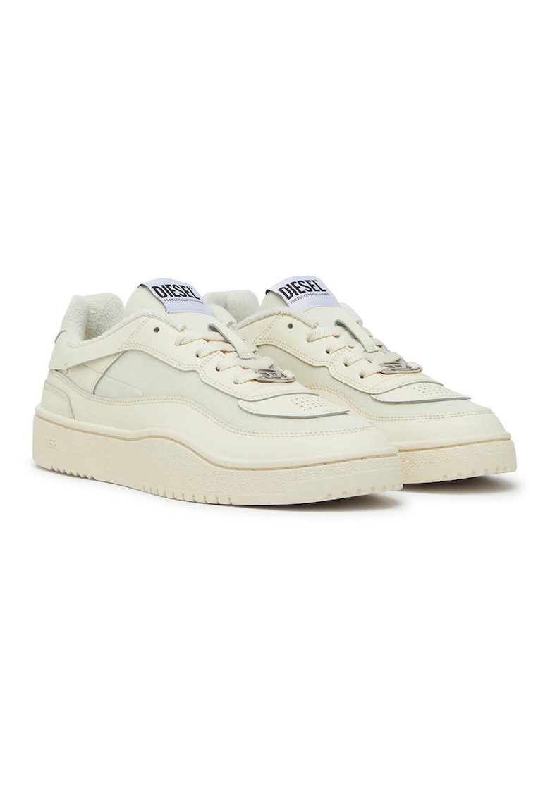 Pantofi sport low-cut din piele cu garnituri din material sintetic - Bej