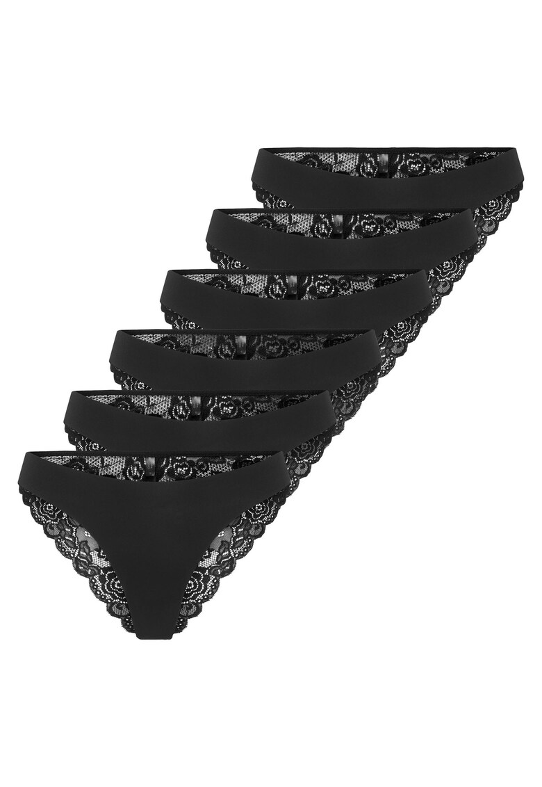 Set de chiloti brazilieni cu dantela pe partea din spate - 6 perechi - Negru