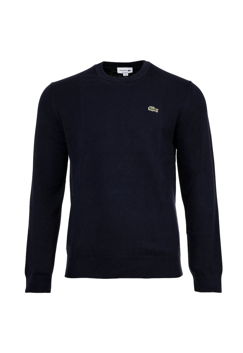 Lacoste Pulover din amestec de bumbac cu decolteu la baza gatului - Albastru inchis