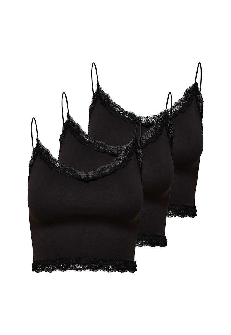 Only Set de top-uri slim fit crop Vicky - 3 piese - Negru
