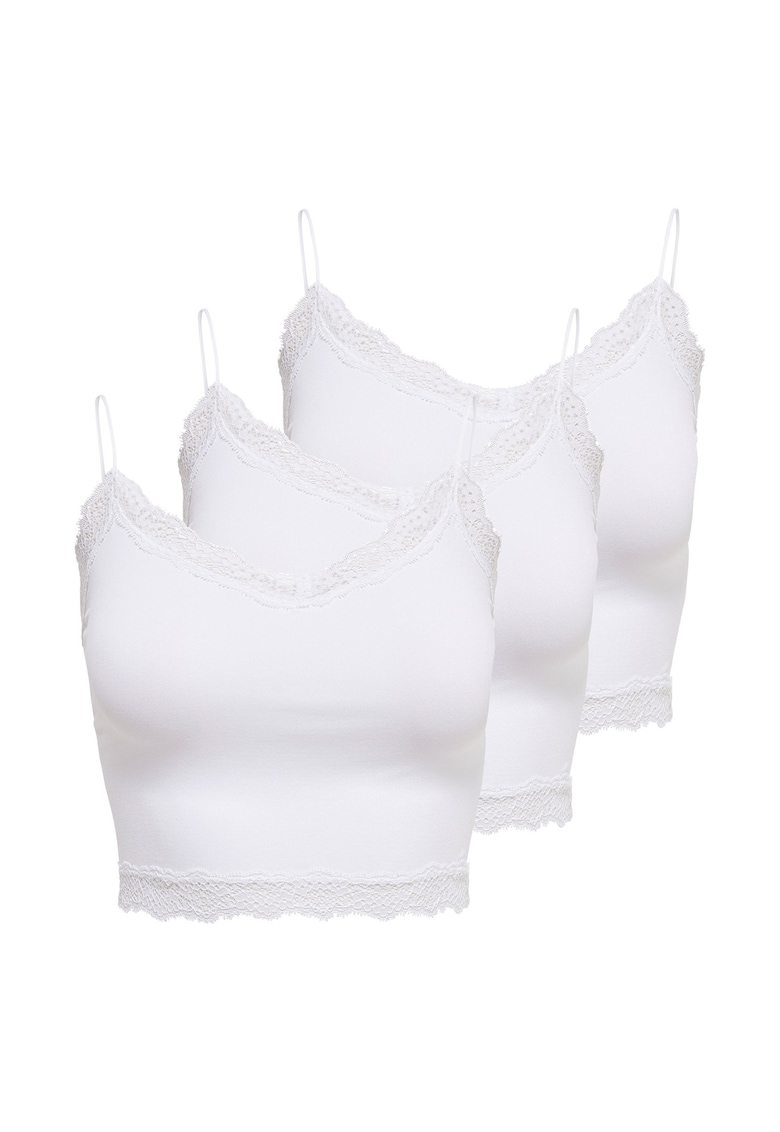 Only Set de top-uri slim fit crop Vicky - 3 piese - Alb