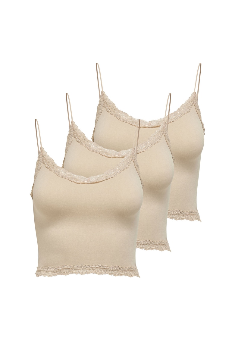 Only Set de top-uri slim fit crop Vicky - 3 piese - Bej