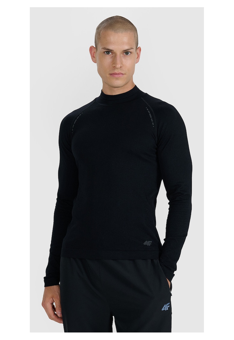 Tricou Negru pentru Barbati cu Maneci Lungi - Tehnologie 4FDry & 4FSkin - Reflectorizant - Trail Running - Slim Fit - Sezon AW25