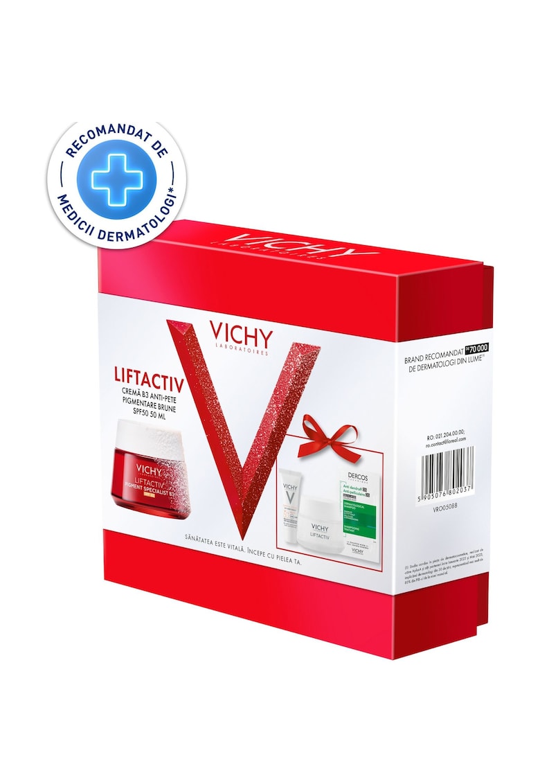 Trusa Liftactiv B3 Crema de Zi Antirid cu SPF50 50 ml + Crema Liftactiv cu Retinol pentru riduri 15 ml + Sampon Anti-matreața Dercos Par Normal-Gras 6 ml + Fluid Capital Soleil UV-AGE DAILY SPF50+ 3 ml