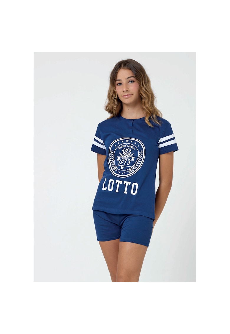 Pijama scurta cu imprimeu logo supradimensionat