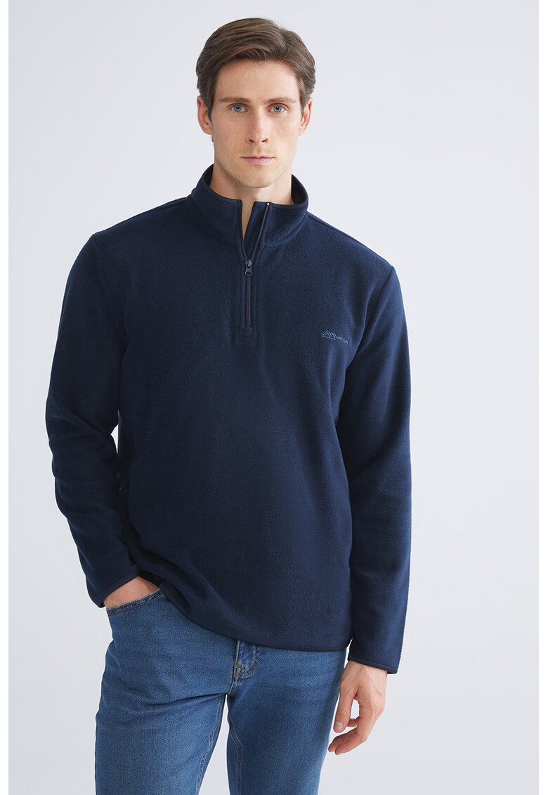 Bluza de trening din material fleece cu fermoar scurt - Bleumarin