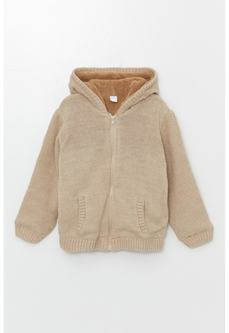 Hanorac tricotat cu captuseala din material teddy