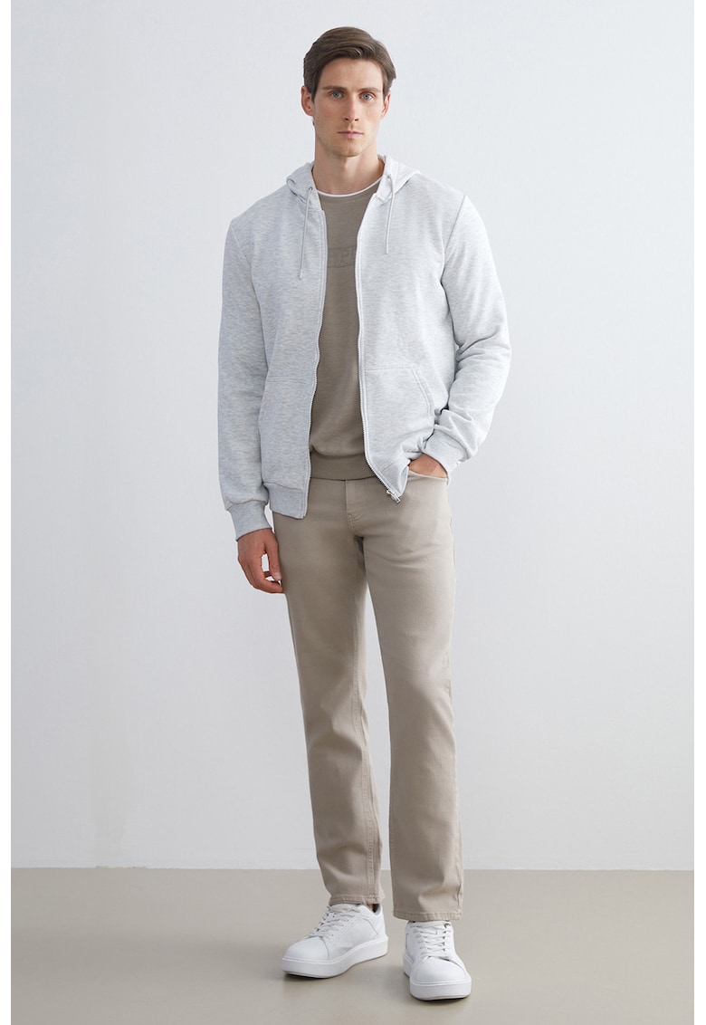 Hanorac cu fermoar si buzunare oblice - Gri deschis melange