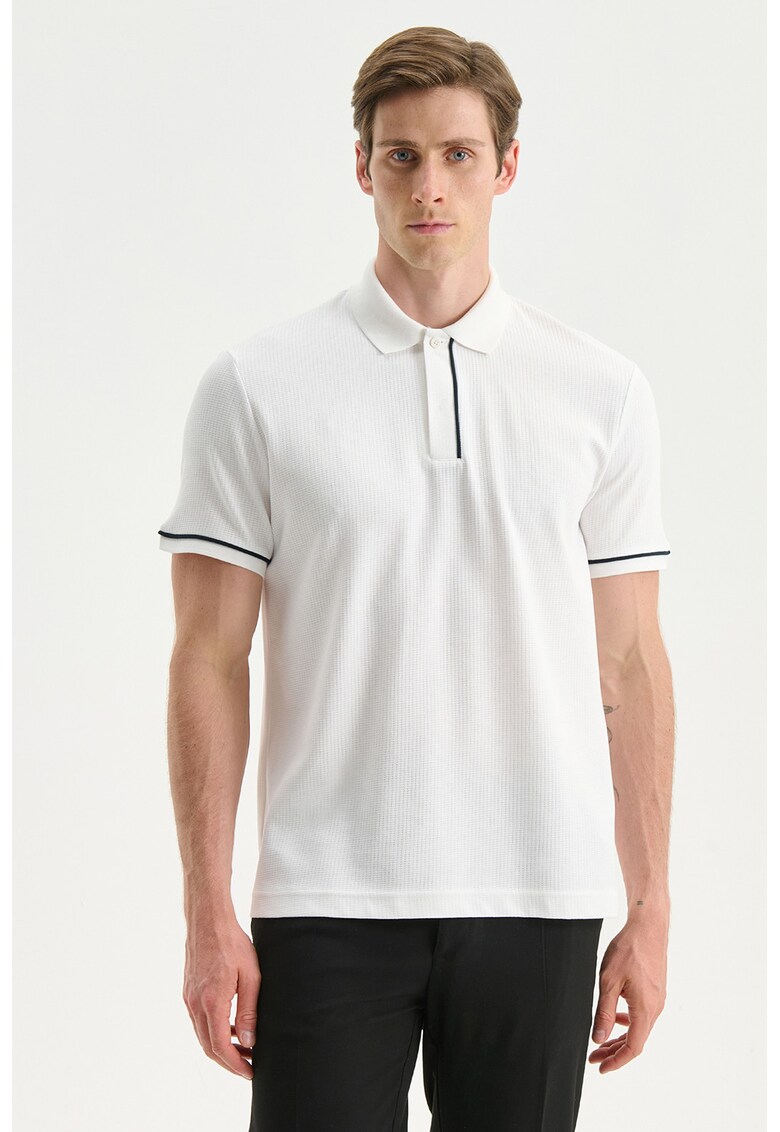 Tricou polo texturat - Alb optic