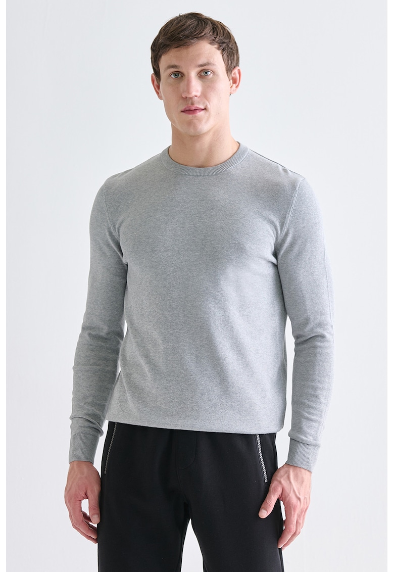 Pulover uni cu decolteu la baza gatului - Gri melange