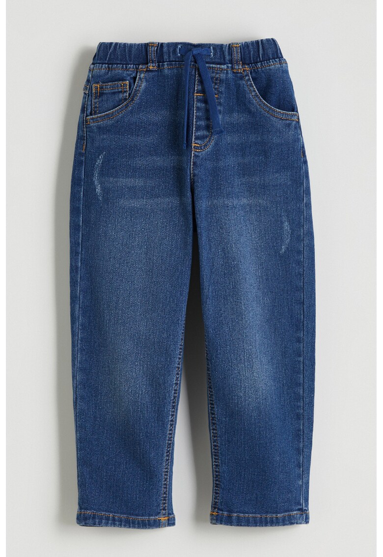 Blugi cu croiala dreapta si banda elastica in talie - Albastru