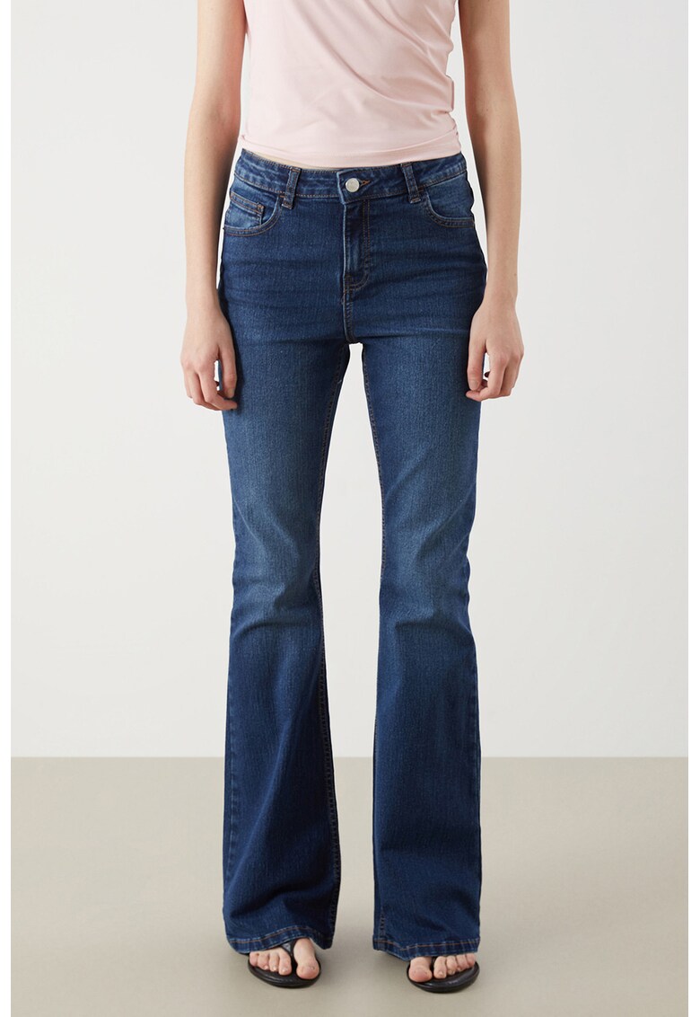 Blugi evazati cu talie medie - Albastru inchis