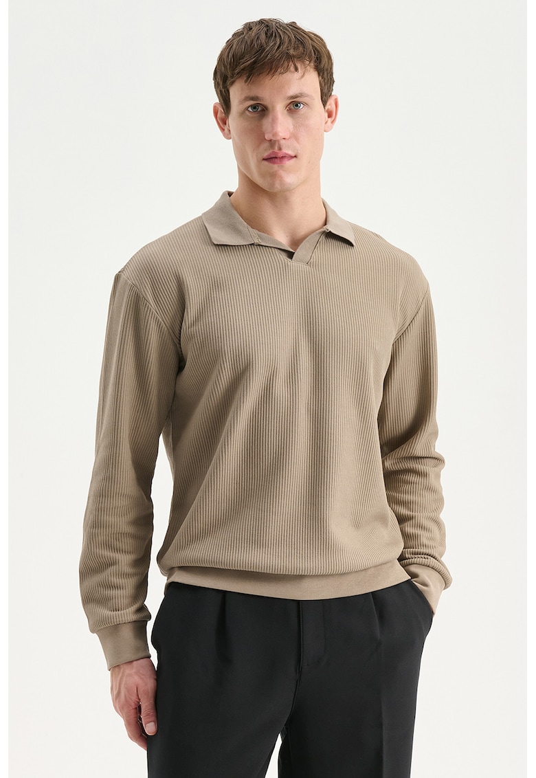 Pulover striat cu model uni - Bej