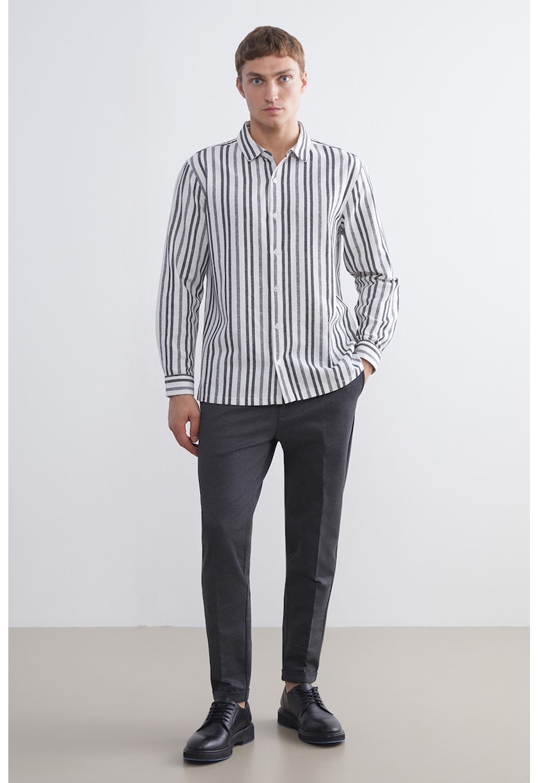 Pantaloni cu model uni si snur de ajustare in talie