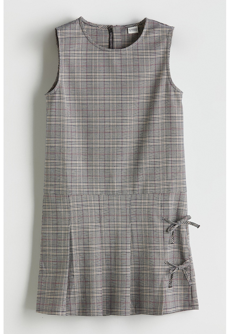 Rochie fara maneci cu model in carouri si terminatie plisata
