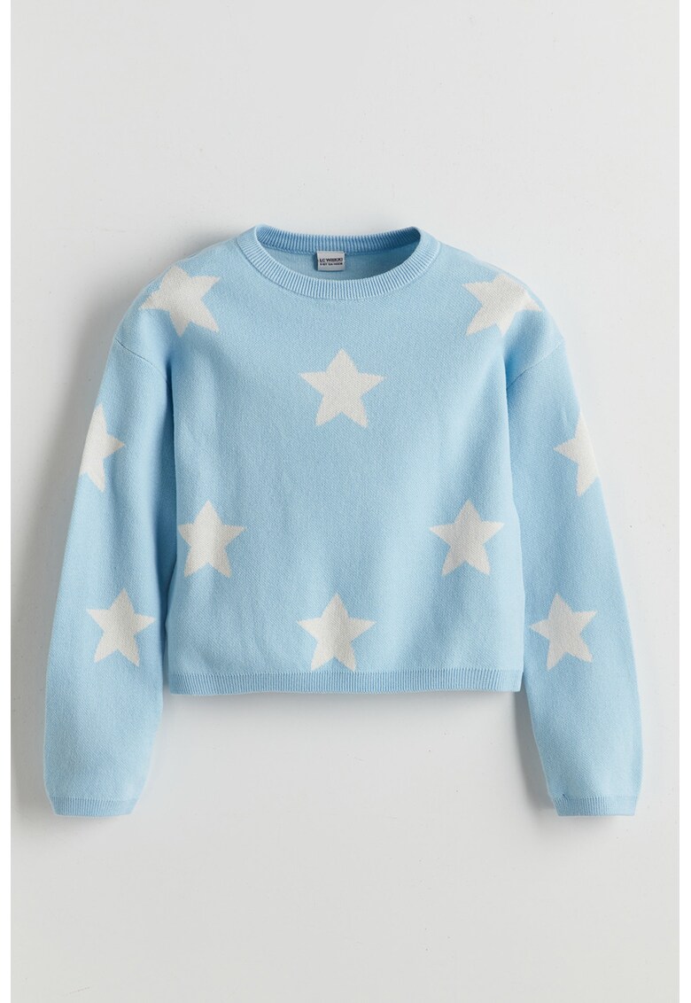 Bluza de trening din bumbac cu decolteu la baza gatului si imprimeu cu stele - Alb/Albastru pastel