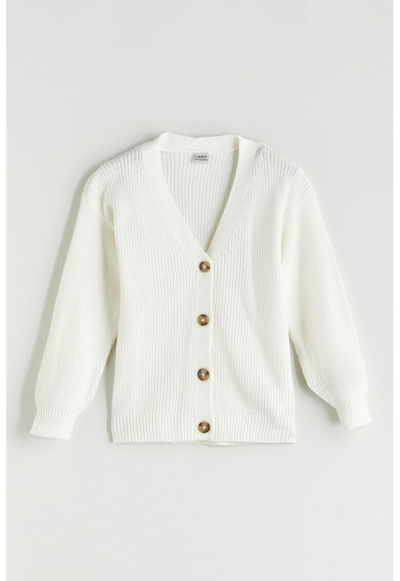 Cardigan tricotat cu terminatie si mansete striate - Crem