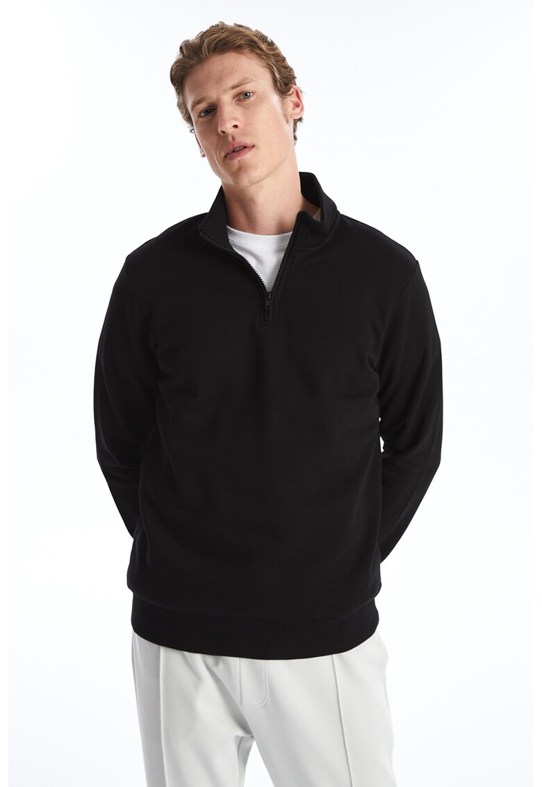 Bluza de trening din amestec de bumbac cu fenta cu fermoar - Negru
