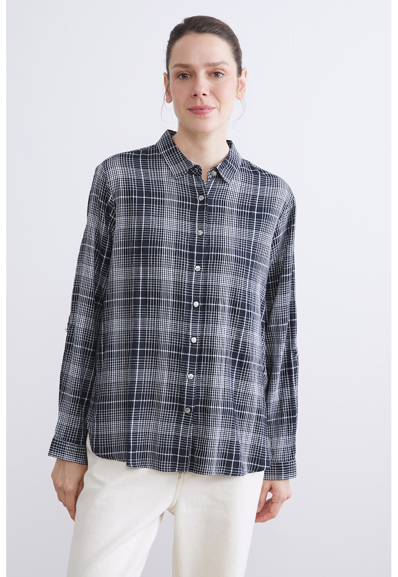 Camasa cu model in carouri si guler clasic - Alb - Negru -