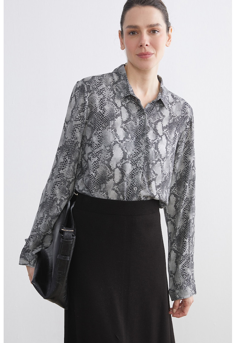 Camasa cu model si guler clasic - Negru/Gri