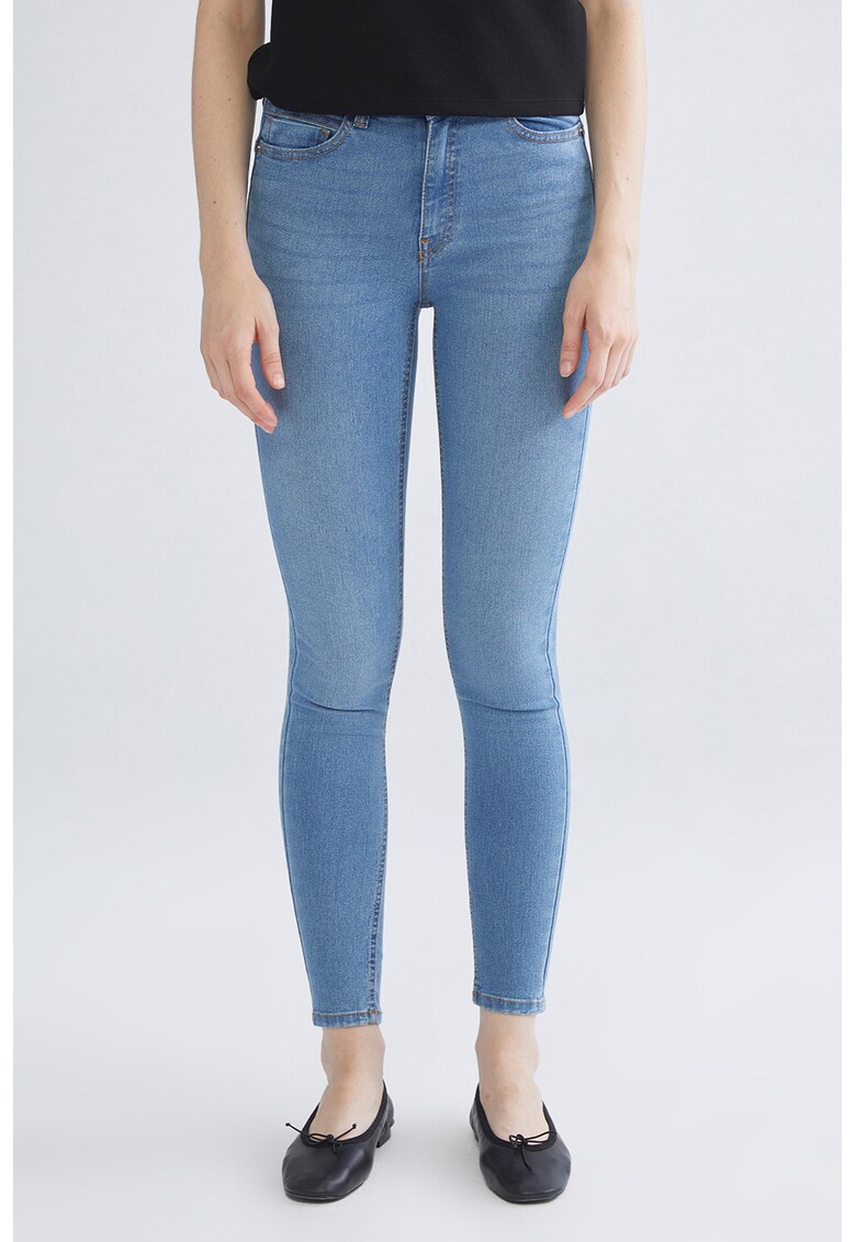 Blugi crop cu talie inalta - Albastru deschis