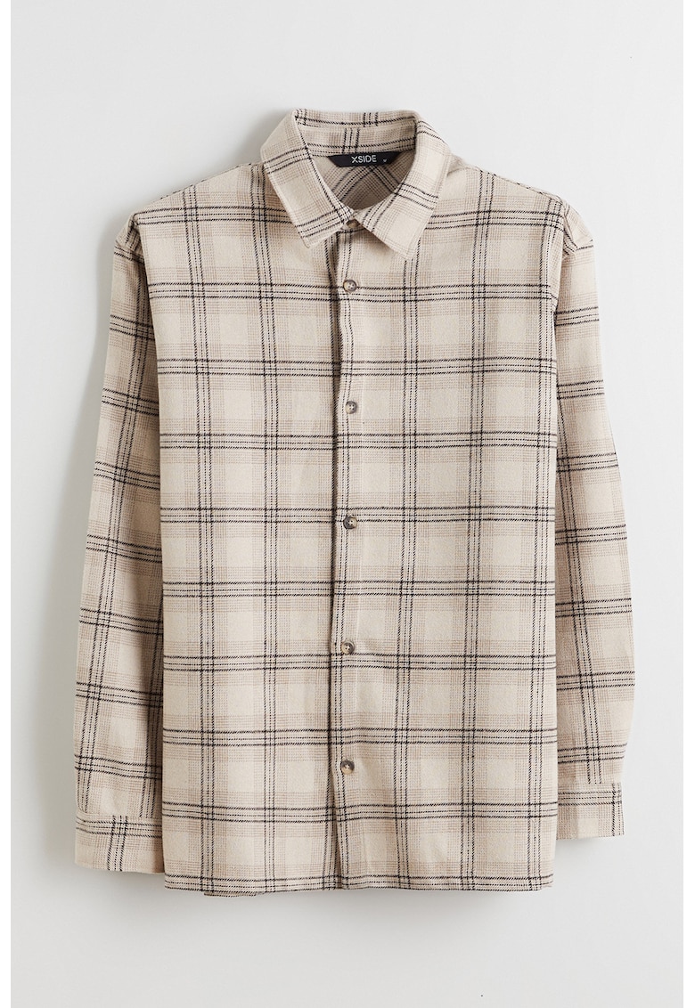 Camasa cu maneci lungi si model in carouri - Gri antracit/Bej deschis