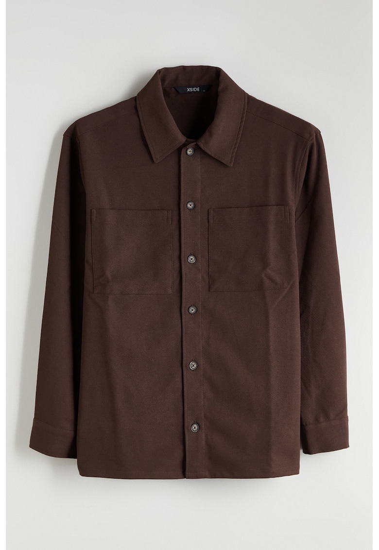 Camasa cu buzunare pe piept - Maro inchis