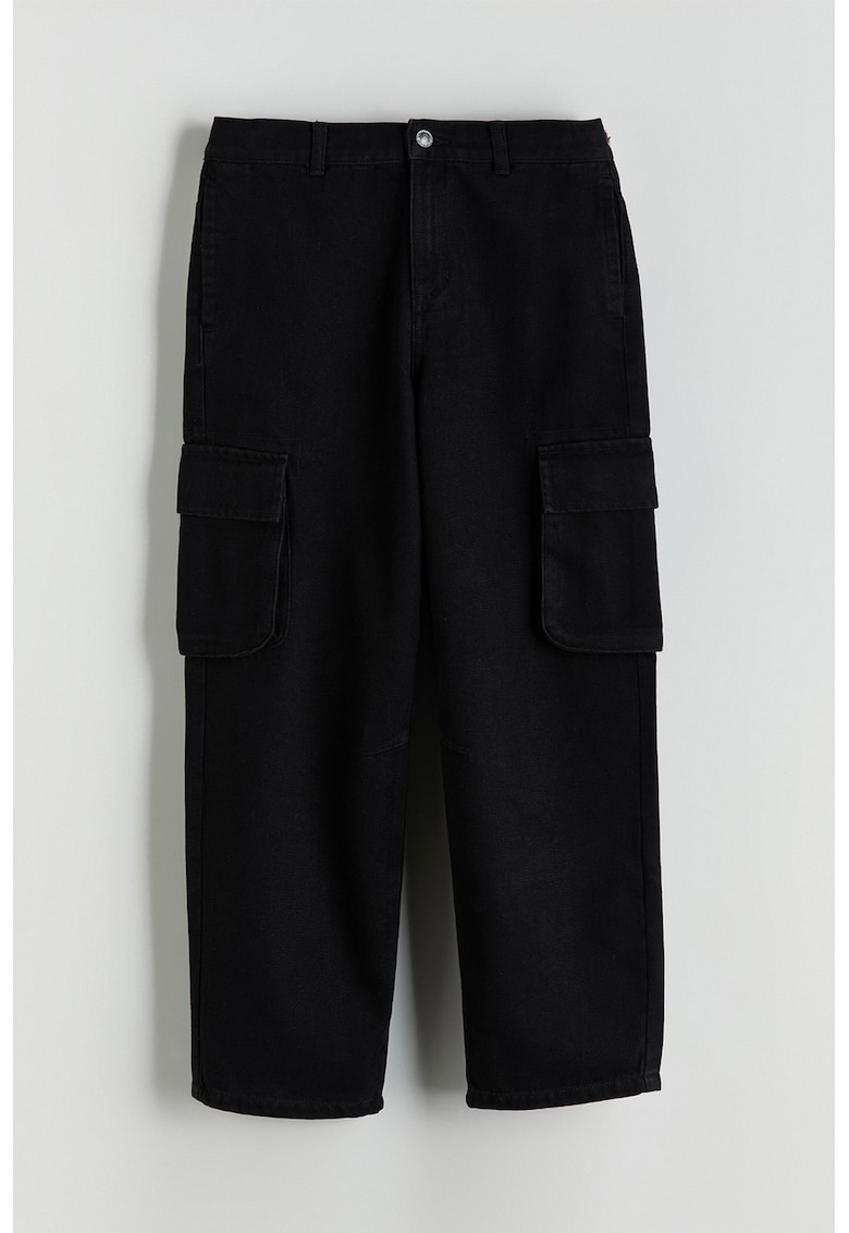 Blugi cargo cu talie medie - Negru