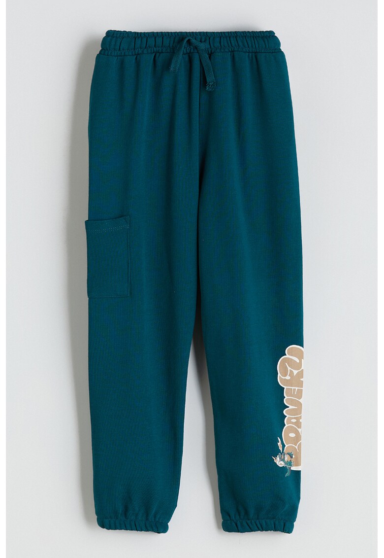 Pantaloni lejeri de trening cu imprimeu - Albastru petrol