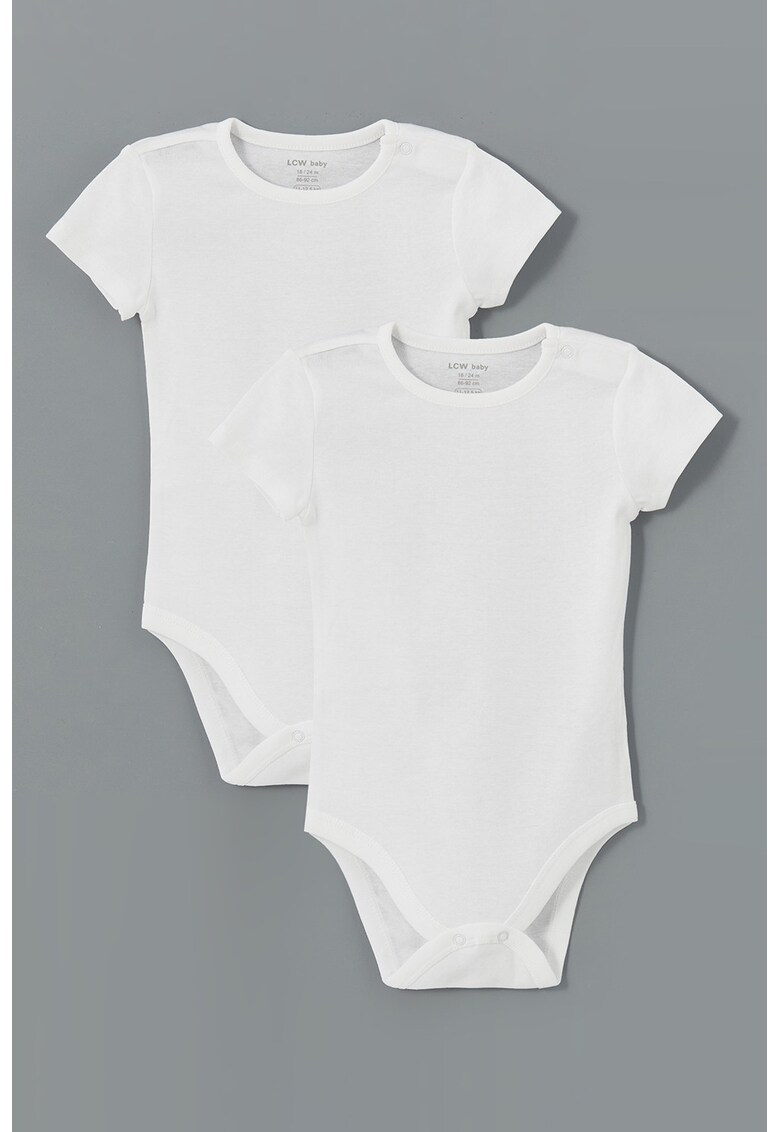 Set de body-uri din bumbac cu maneci scurte - 2 piese - Alb