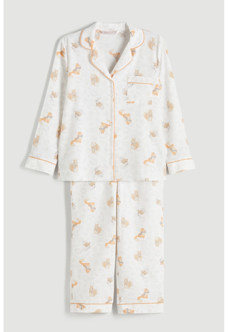 Pijama cu pantaloni lungi - imprimeu si inchidere cu nasturi