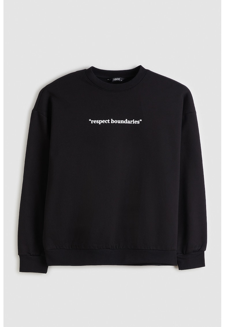 Bluza de trening cu imprimeu text pe piept - Negru