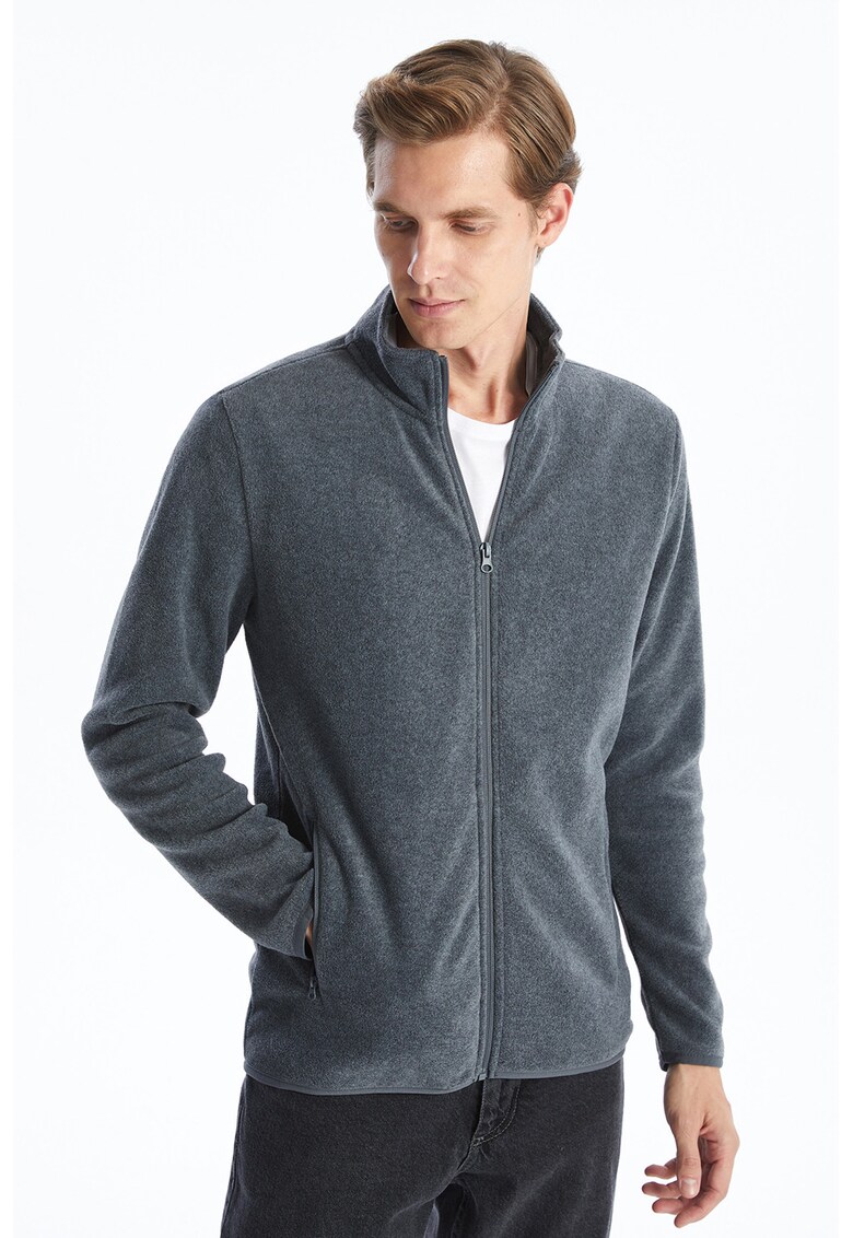 Bluza de trening din material fleece cu buzunare cu fermoar - Gri carbune