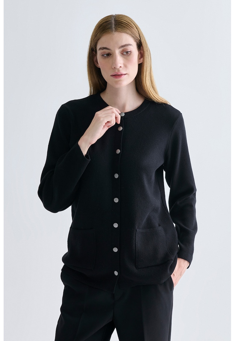 Cardigan cu nasturi si buzunare laterale - Negru