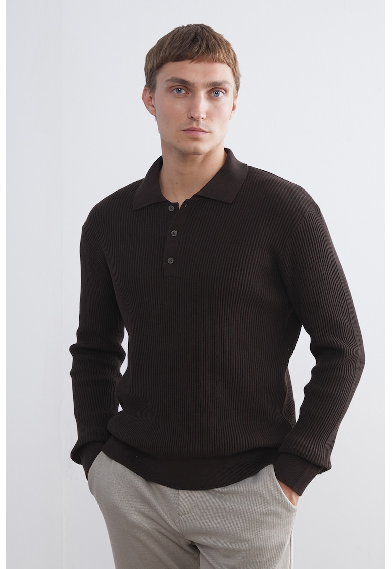 Pulover polo cu aspect striat