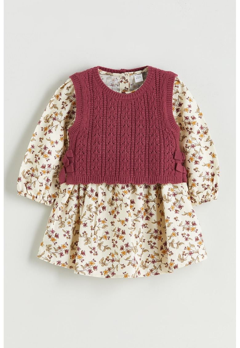 Set de rochie cu model floral si pulover - 2 piese