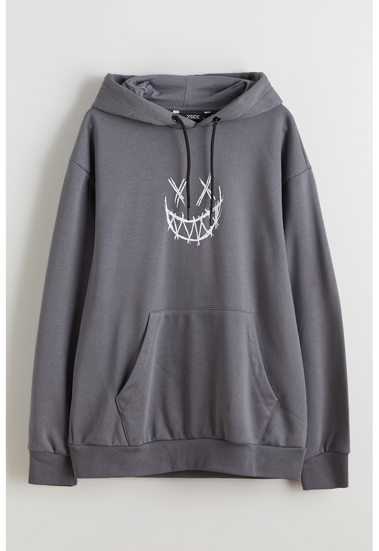 Hanorac cu imprimeu pe partea din spate si buzunar kangaroo