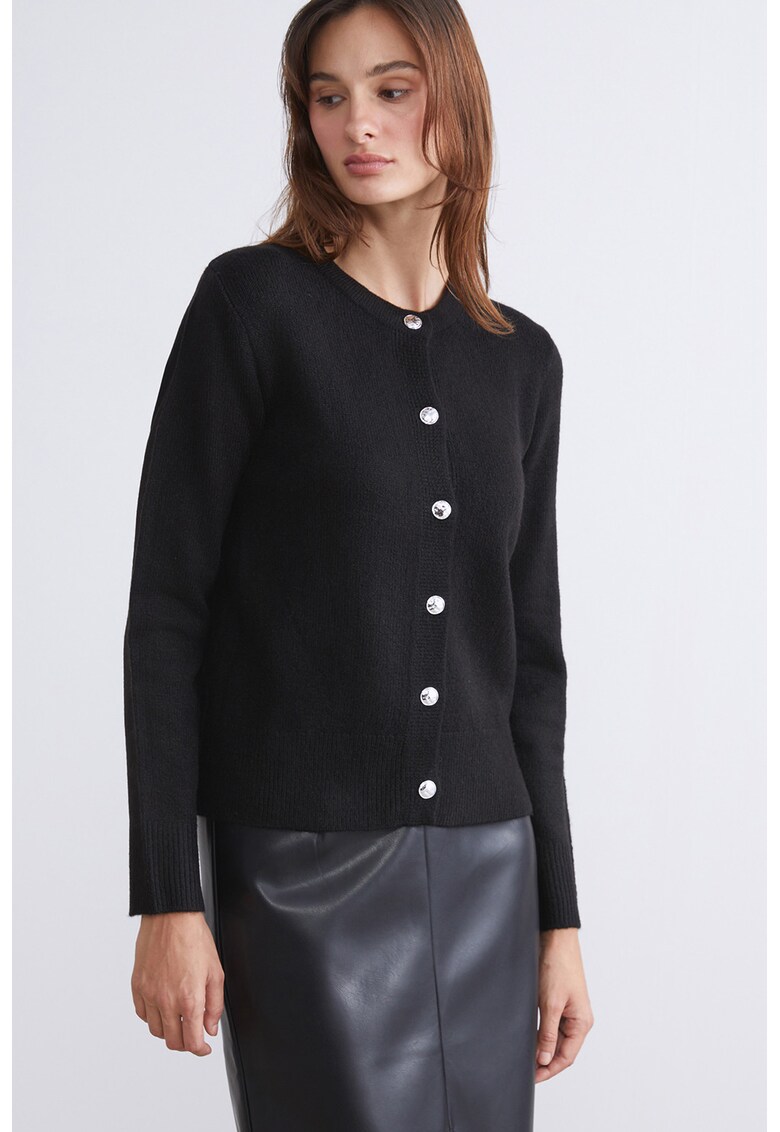 Cardigan cu nasturi si model uni - Negru