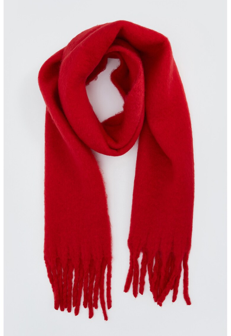 Fular cu franjuri si model uni - Rosu vermillion