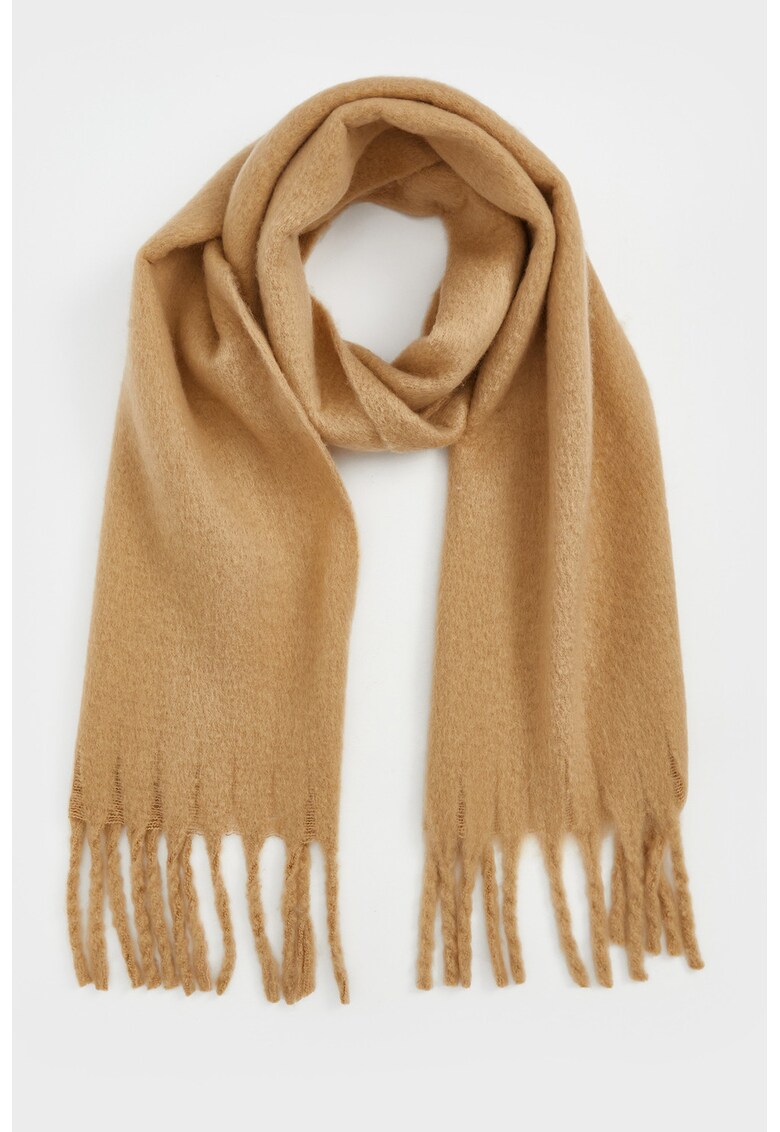 Fular cu franjuri si model uni - Caramel