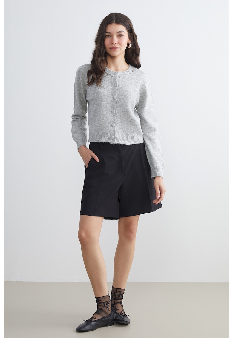 Cardigan cu aplicatii in forma de floare cu strasuri