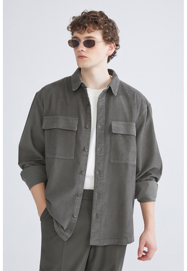 Camasa din reiat cu buzunare aplicate - Kaki